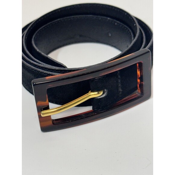 Italian Suede Leather Belt Bottega Veneta L Black Tortoise Buckle Minimalist